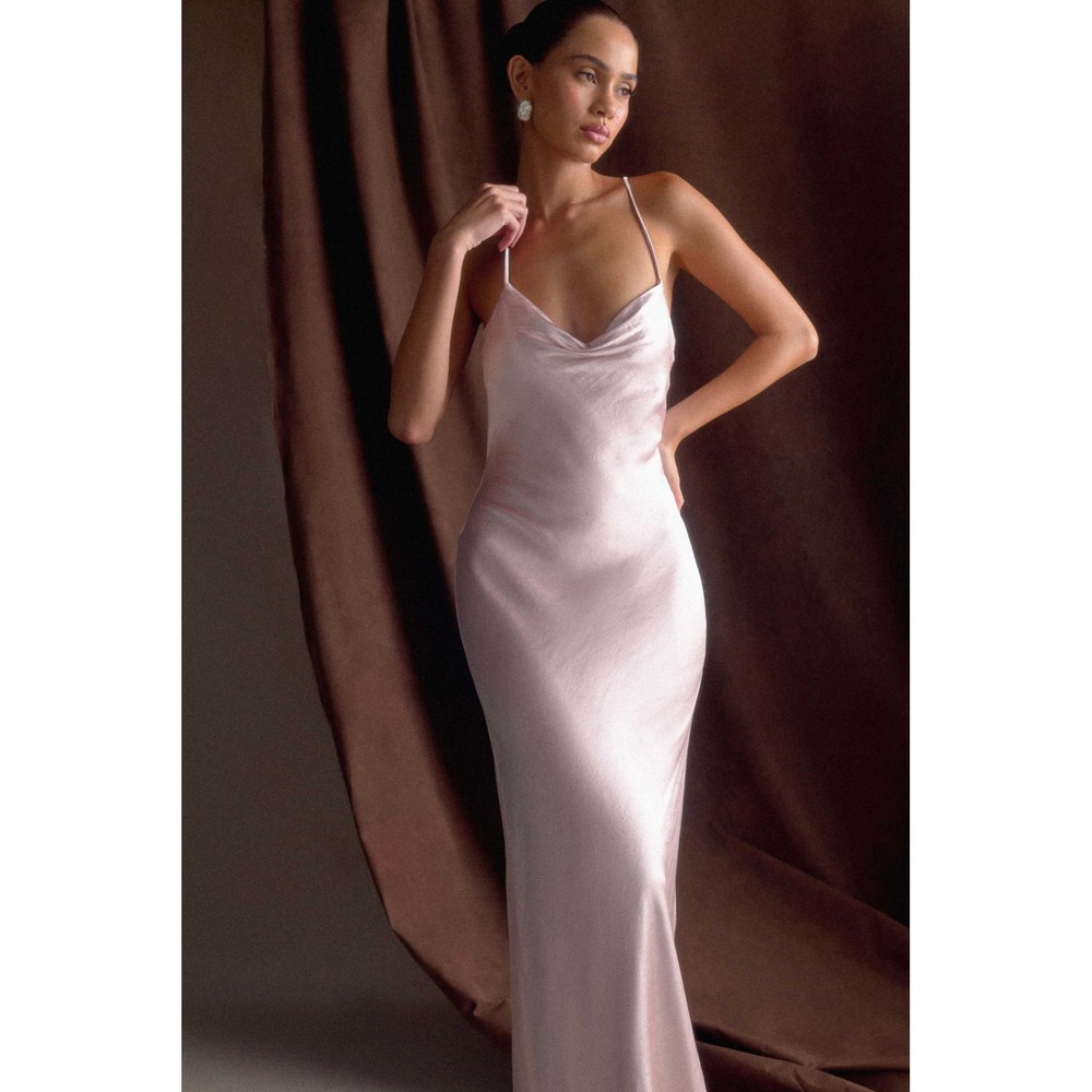 MESHKI Lilly Sweetheart Satin Maxi Dress Soft Pink XS New With Tags